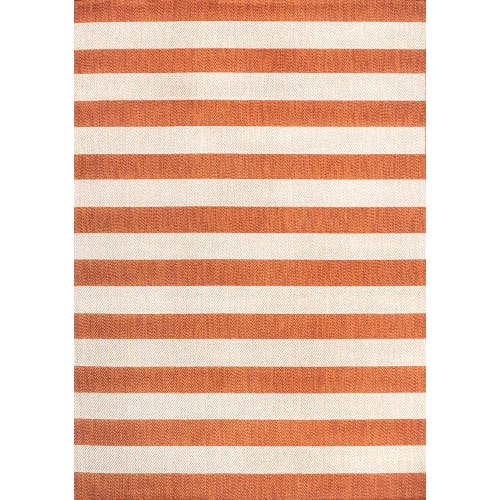 Jonathan Y Negril Two-tone Wide Stripe Indoor/outdoor Area Rug In Orange/beige