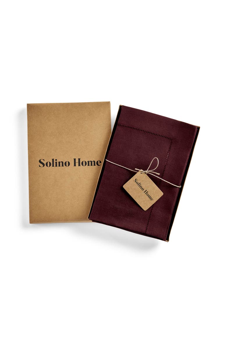 Linen Dinner Napkins Set of 4, 20 x 20" - Classic Hemstitch, Alternate, color, Burgundy