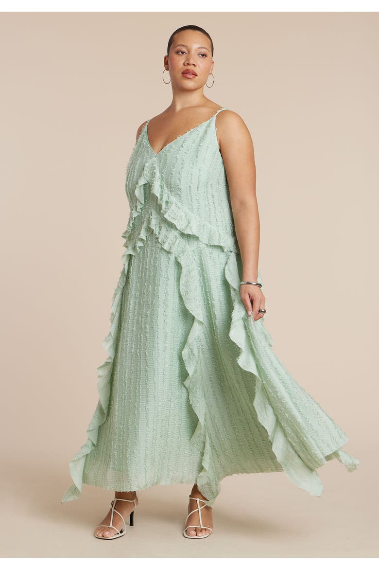 Textured Ruffle Cami Dress, Alternate, color, SAGE