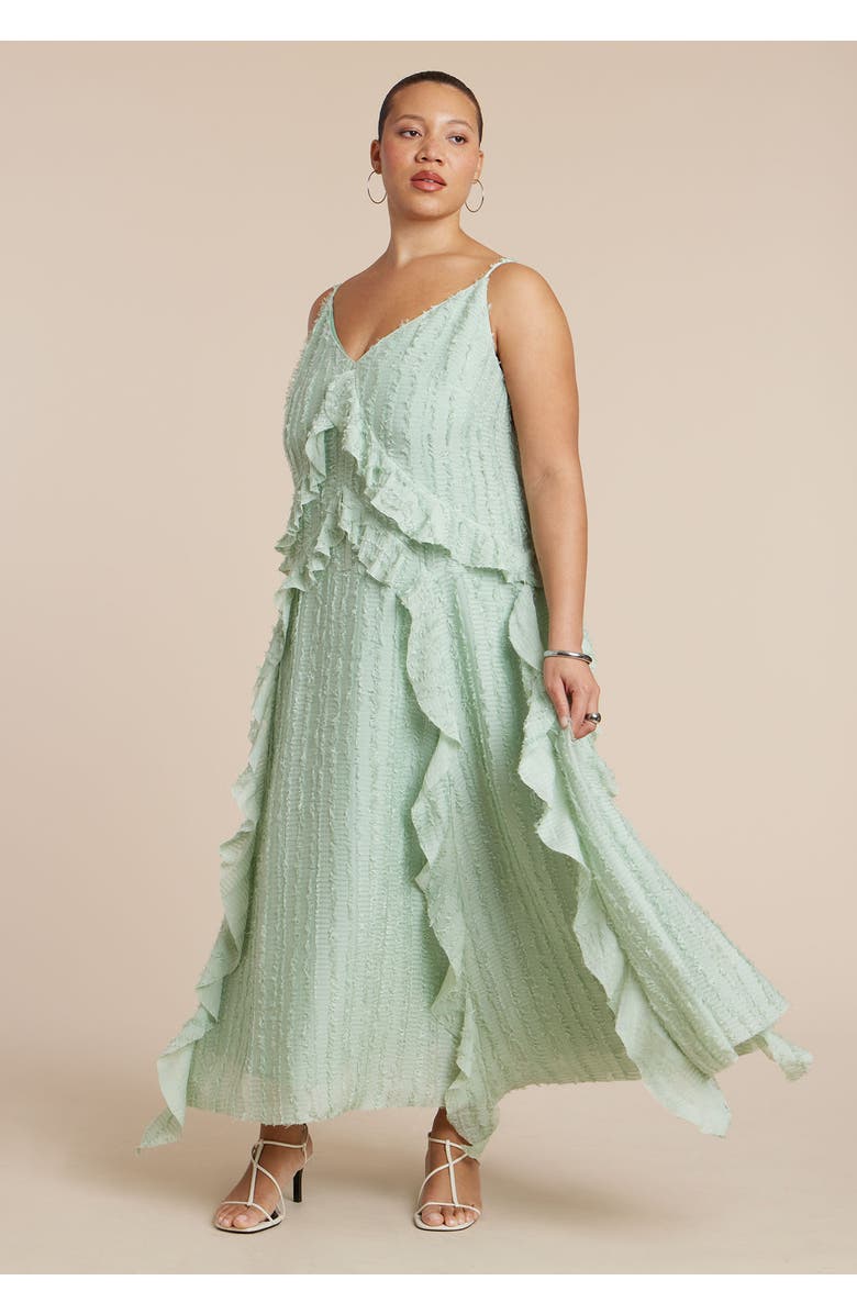 ELOQUII Textured Ruffle Cami Dress, Alternate, color, Sage