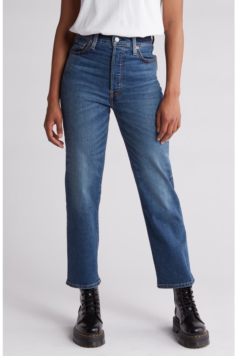 Ribcage High Waist Straight Leg Jeans, Main, color, DIAL UP THE MUSIC