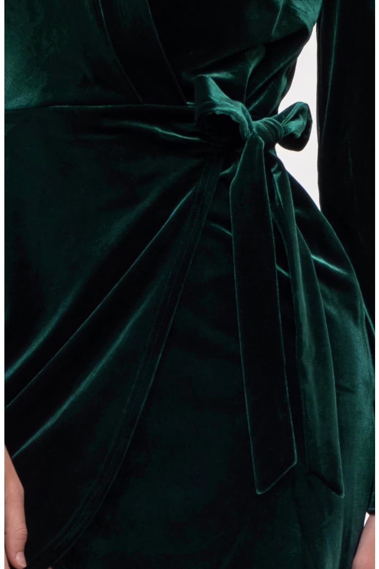 Long Sleeve Velvet Faux Wrap Minidress, Alternate, color, HUNTER GREEN
