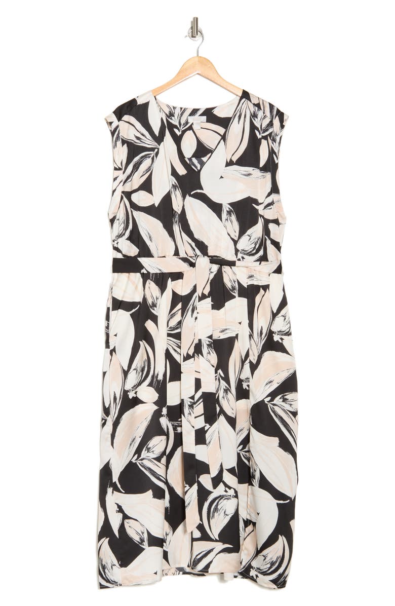 NORDSTROM RACK Sleeveless Tie Waist Midi Dress, Alternate, color, Black Print