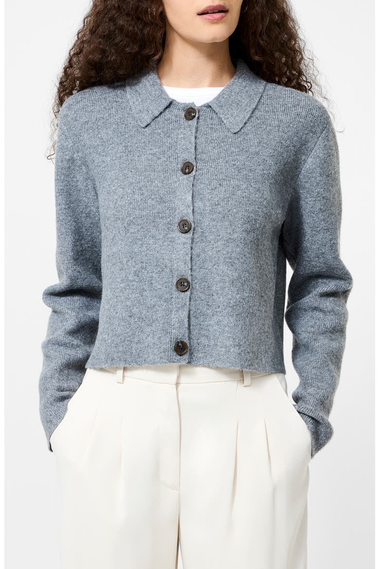 Ellie Collared Crop Cardigan, Main, color, MID GREY MELANGE