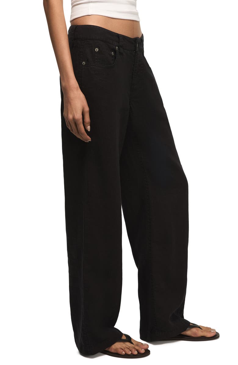 Lucky Brand Baggy Wide Leg Linen Pants, Alternate, color, Caviar