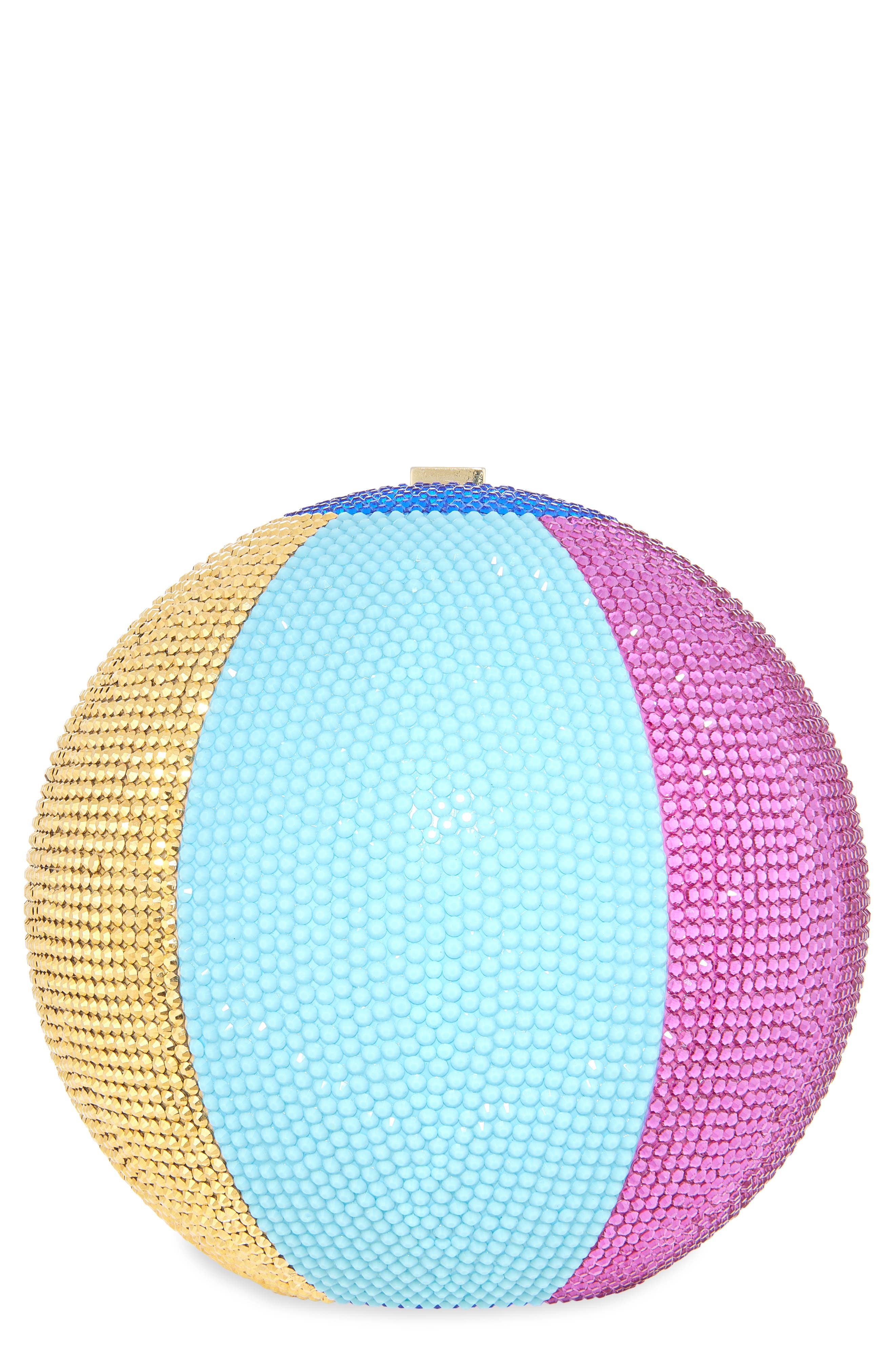 JUDITH LEIBER COUTURE Colorblock Beach Ball Crystal Sphere Clutch, Main, color, Champagne Chalk Multi