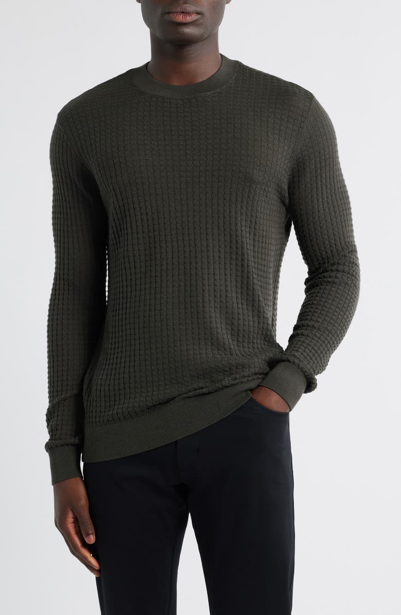 Emporio Armani Textured Wool Crewneck Sweater, Main, color, Green