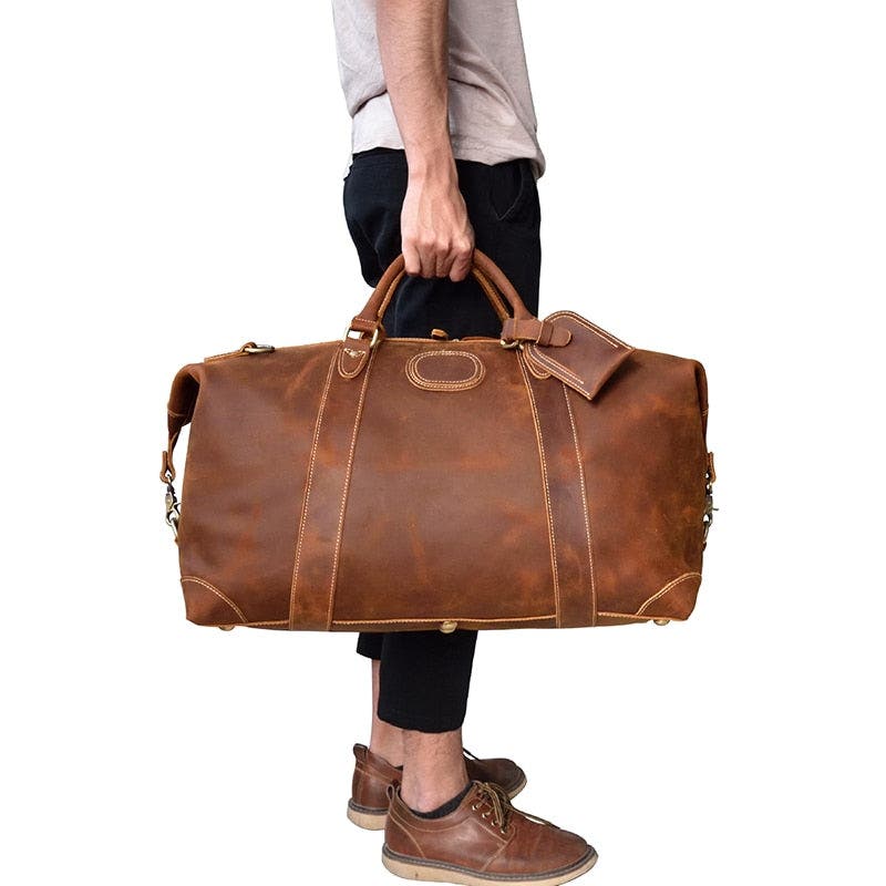 The Eira Duffle Bag | Vintage Leather Weekender, Alternate, color, Dark Brown