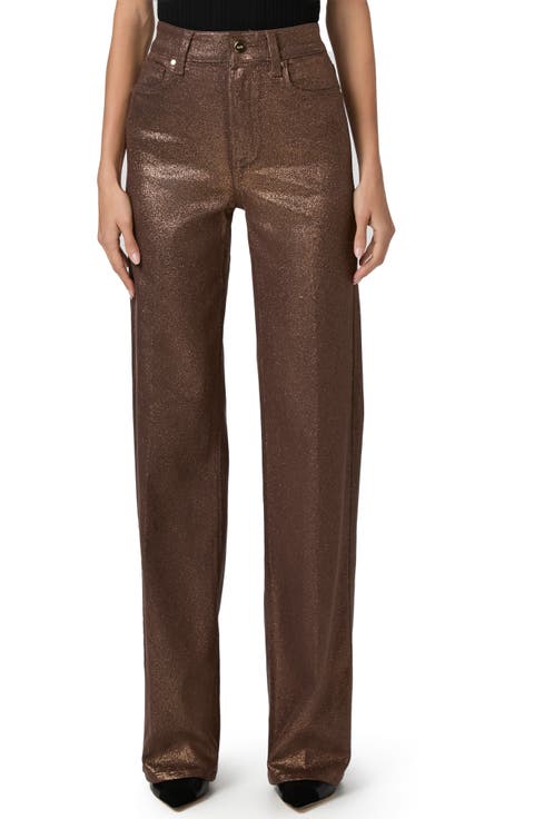 Sasha Coated High Waist Wide Leg Jeans (Brass Horn)