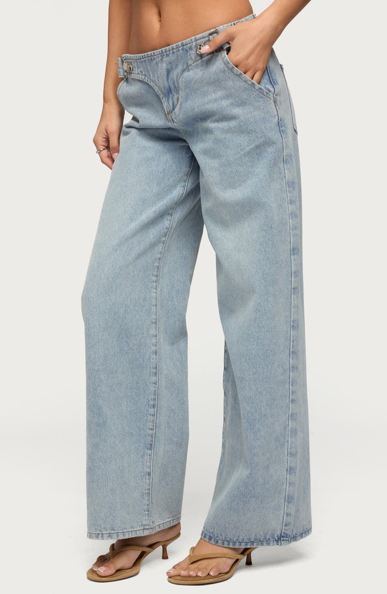 EDIKTED Buckled Wide Leg Jeans, Alternate, color, Light-Blue-Washed