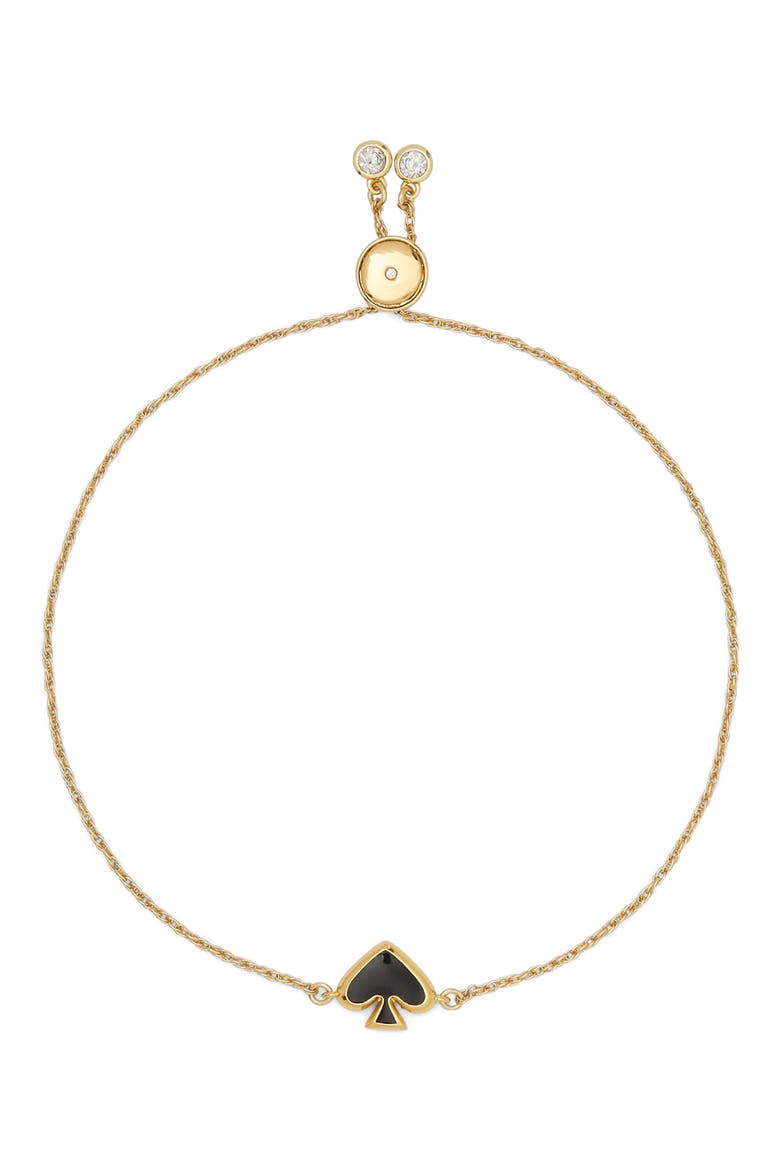 enamel spade charm slider bracelet, Main, color, BLACK