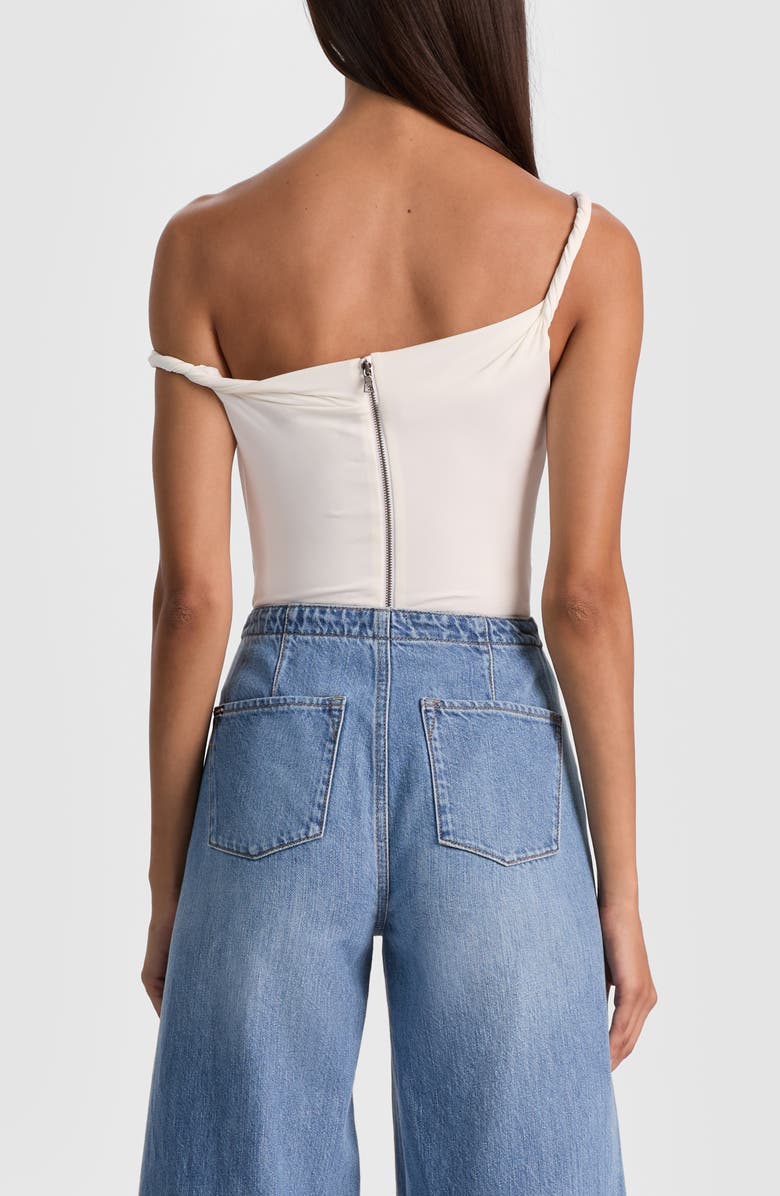 Alice + Olivia Bianca Twist Off the Shoulder Bodysuit, Alternate, color, Off White