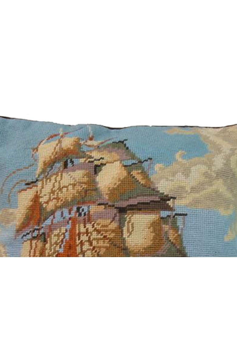 USS Constitution Ship Vintage Needlepoint Accent Pillow 16" x 16", Alternate, color, Blue
