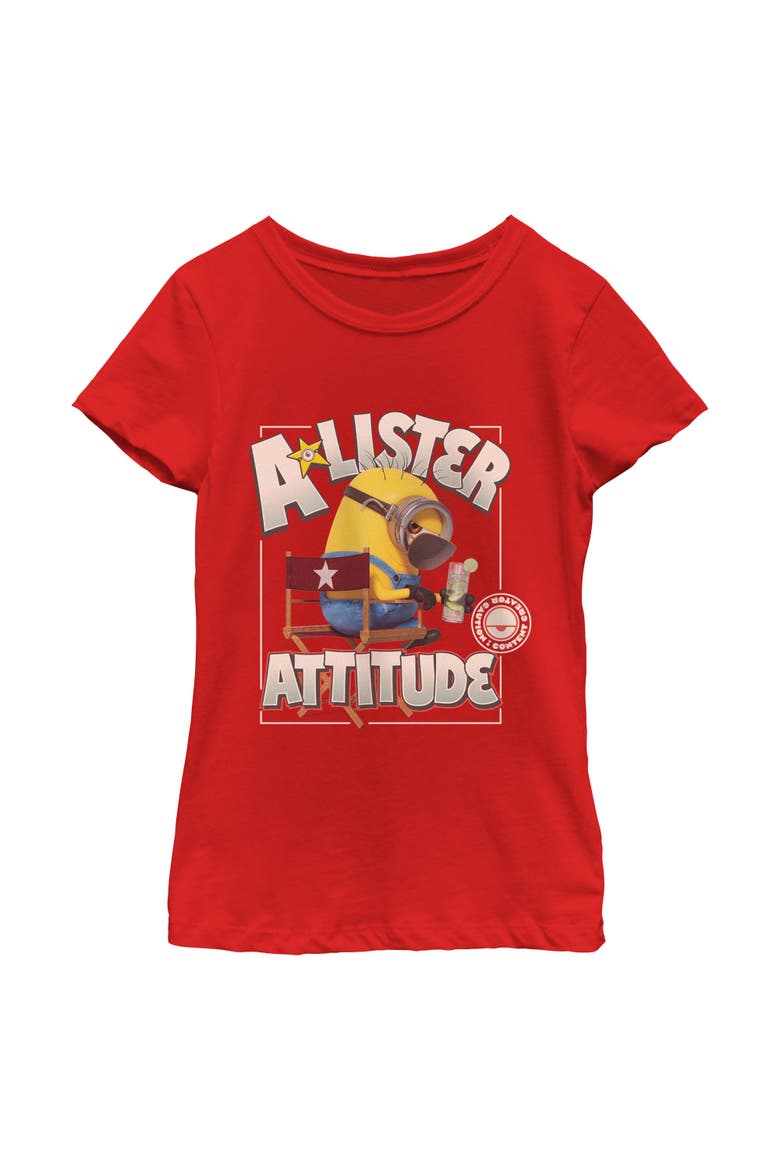 Girl's Minions & Monsters A Star Lister Attitude  Graphic T-Shirt, Main, color, Red