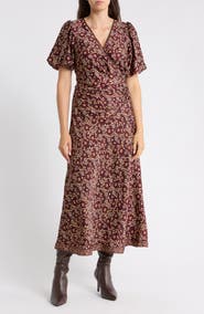 MAX STUDIO Surplice Neck Balloon Sleeved Midi Dress