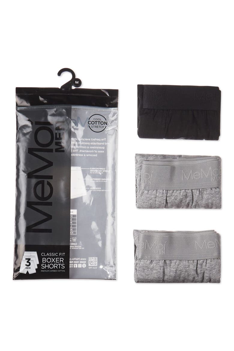 Assorted 3-Pack Cool Stretch Cotton Boxer Shorts, Alternate, color, BLACK-GRAY-GRAY