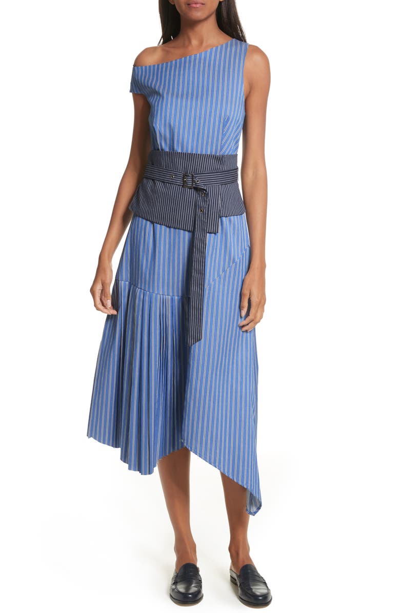 Sea Belted Asymmetrical Midi Dress, Main, color,