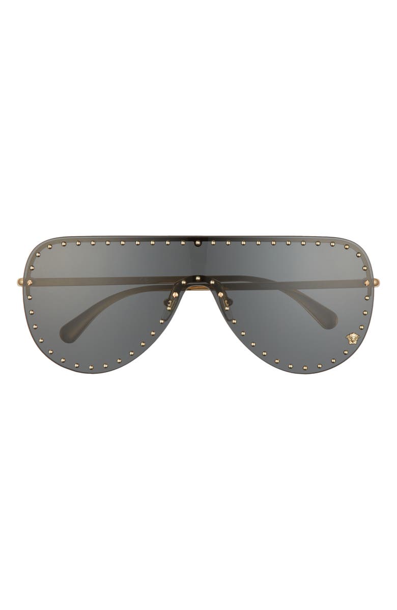 Versace 148mm Shield Sunglasses, Main, color, Gold
