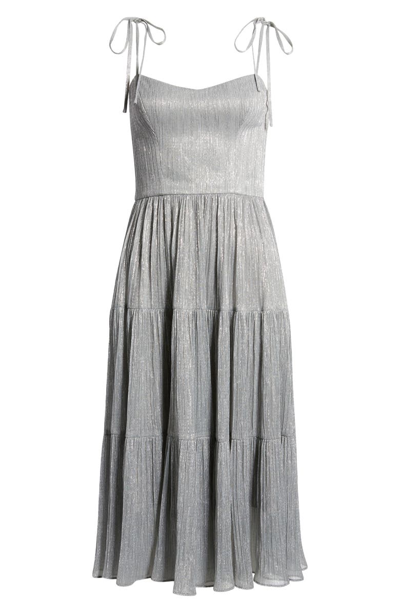 Dress the Population Dream Metallic Tiered Midi Dress, Alternate, color, Dove Multi