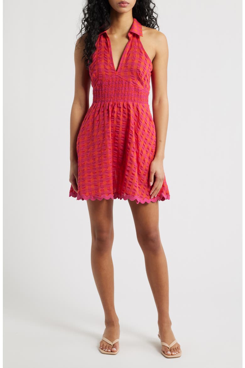 Quinnen Texture Smocked Fit & Flare Minidress, Main, color, PINK/ ORANGE
