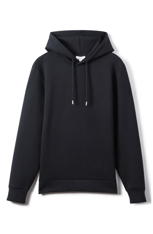 Reiss Navy Plain Interlock Jersey Drawstring Hoodie In Black