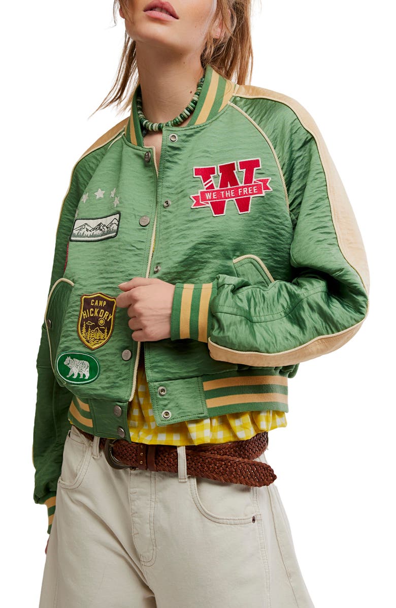Free People Star Power Souvenir Jacket, Main, color, Vintage Green Combo