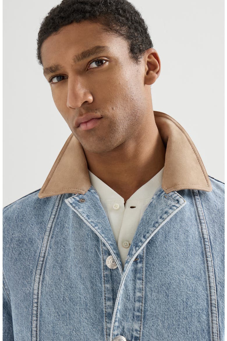 Denim outerwear jacket with suede collar, Alternate, color, Light Denim