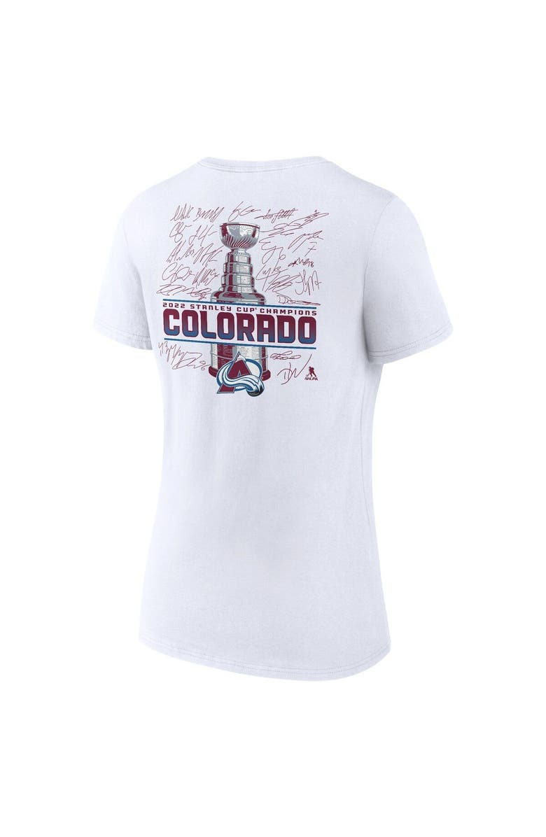 FANATICS Women's Fanatics Branded White Colorado Avalanche 2022 Stanley Cup Champions Signature Roster V-Neck T-Shirt, Alternate, color, 