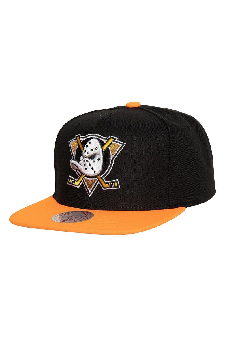 Mitchell & Ness Men's Mitchell & Ness Black Anaheim Ducks Core Team Ground 2.0 Snapback Hat, Main, color, Black