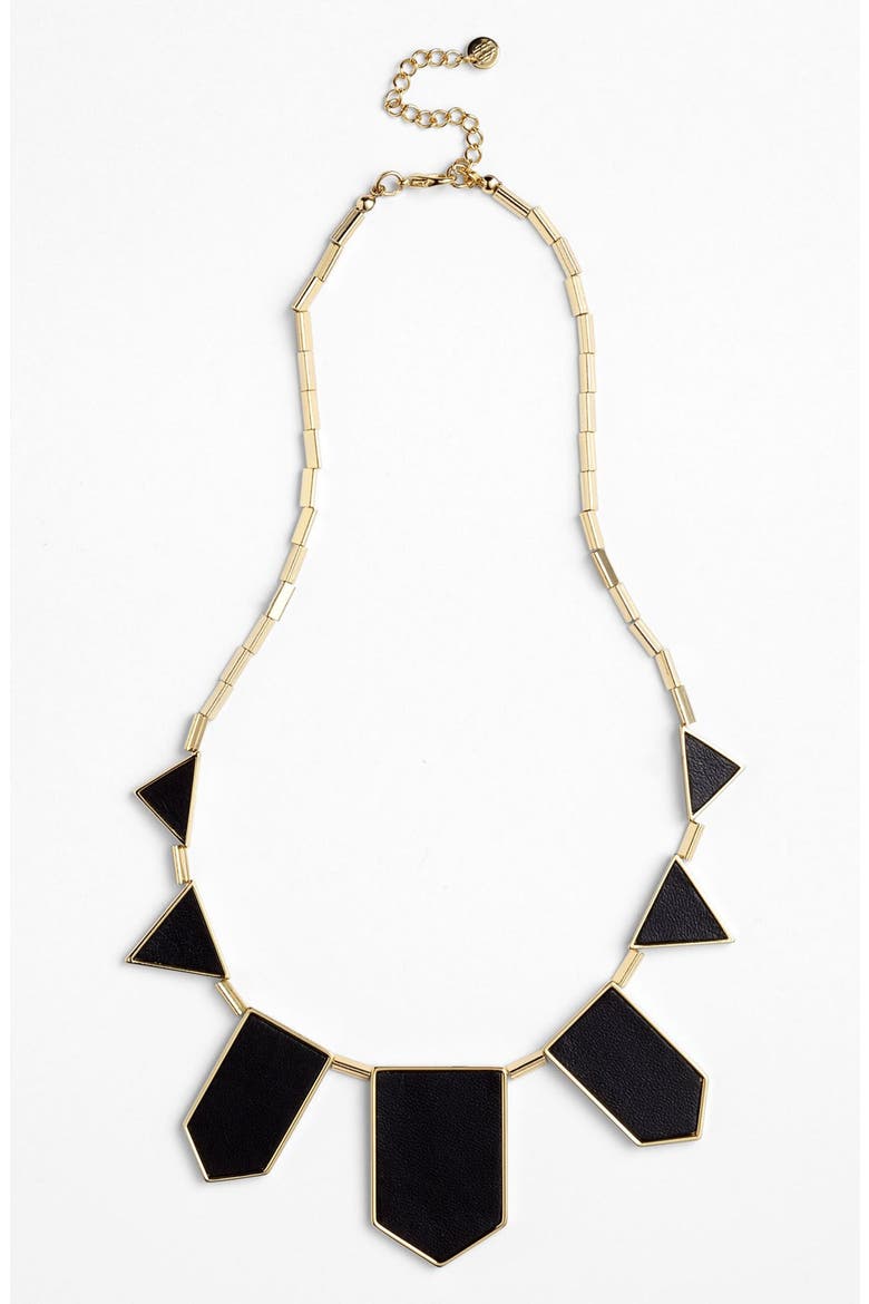 Leather Station Necklace, Main, color, BLACK/ GOLD