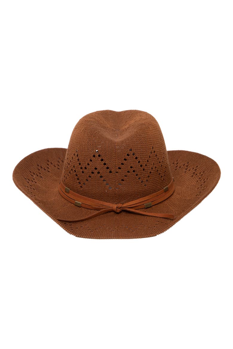 Open Knit Cowboy Hat, Alternate, color, BROWN