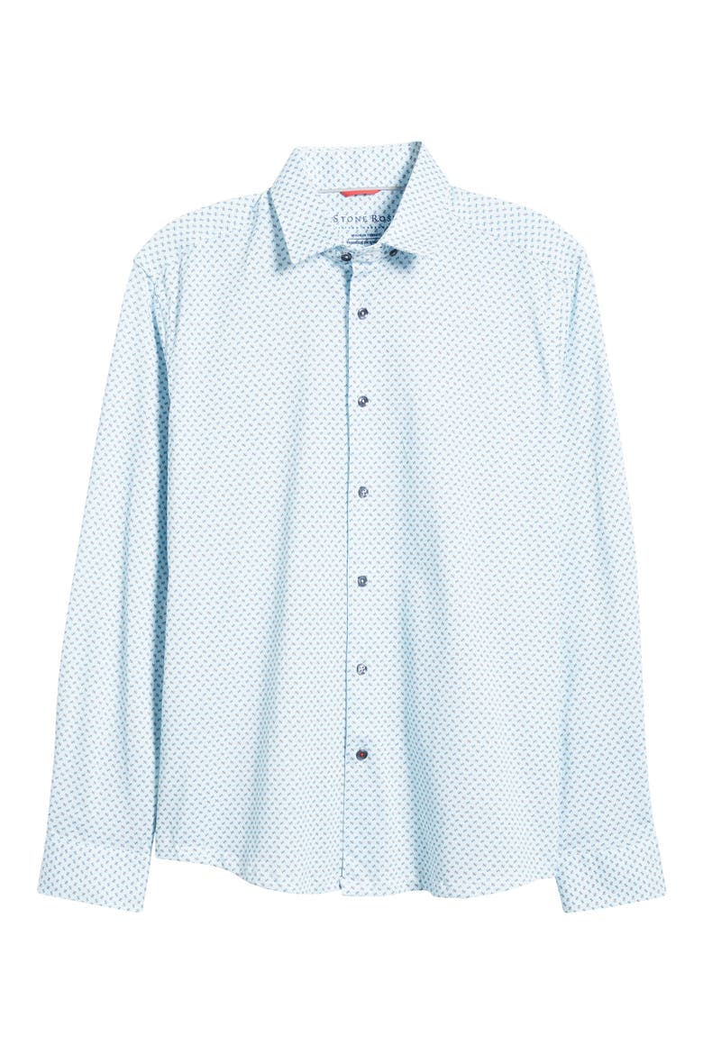 Knot Geo Dry Touch® Performance Jersey Button-Up Shirt, Alternate, color, BLUE