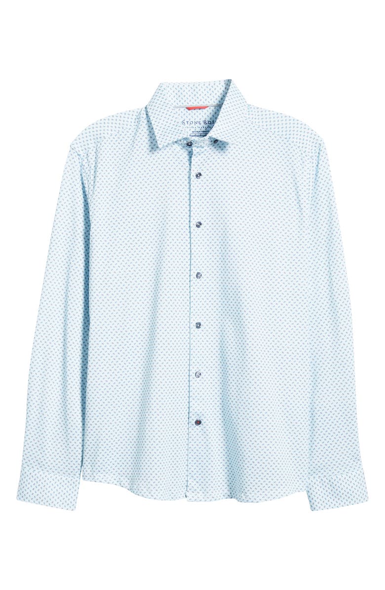 Stone Rose Knot Geo Dry Touch<sup>®</sup> Performance Jersey Button-Up Shirt, Alternate, color, Blue