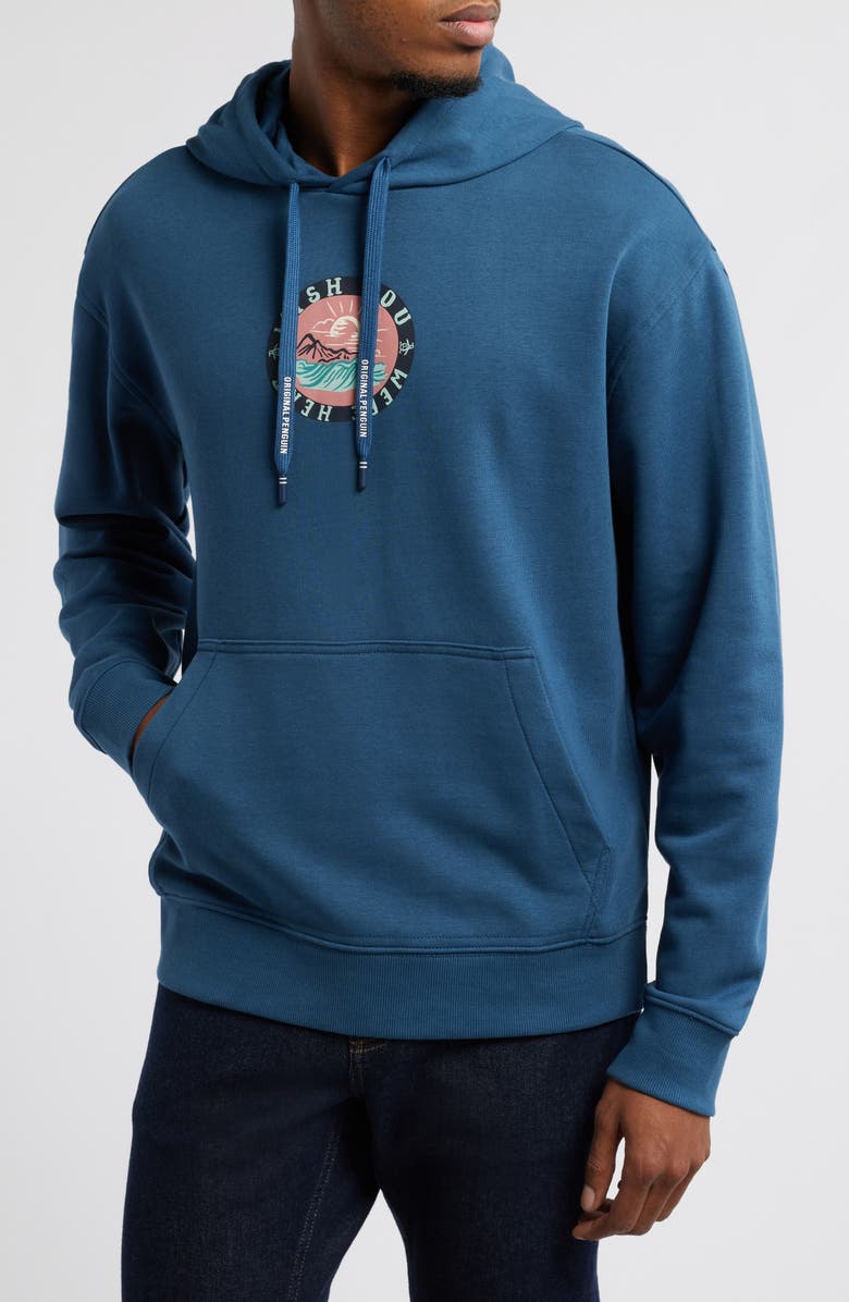 Original Penguin Wish You Were Here Organic Cotton Blend Hoodie, Main, color, 