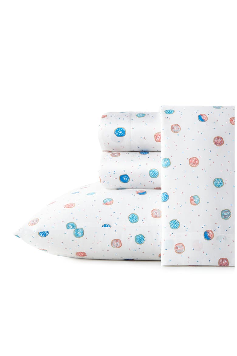 Polka Dot 200 Thread Count Cotton Percale Sheet Set, Main, color, WHITE