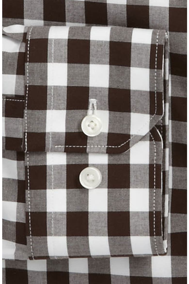 Trim Fit Non-Iron Gingham Dress Shirt, Alternate, color, BROWN