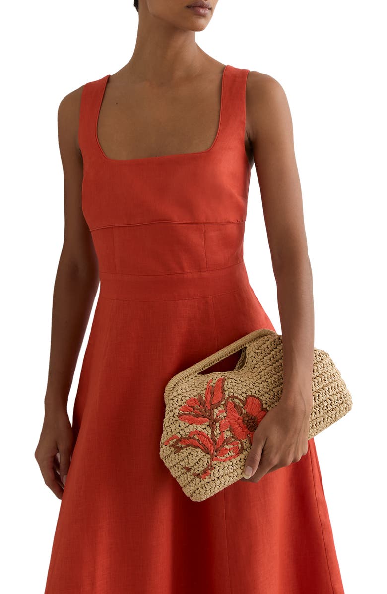 Reiss Gina Embroidered Straw Clutch, Alternate, color, Natural