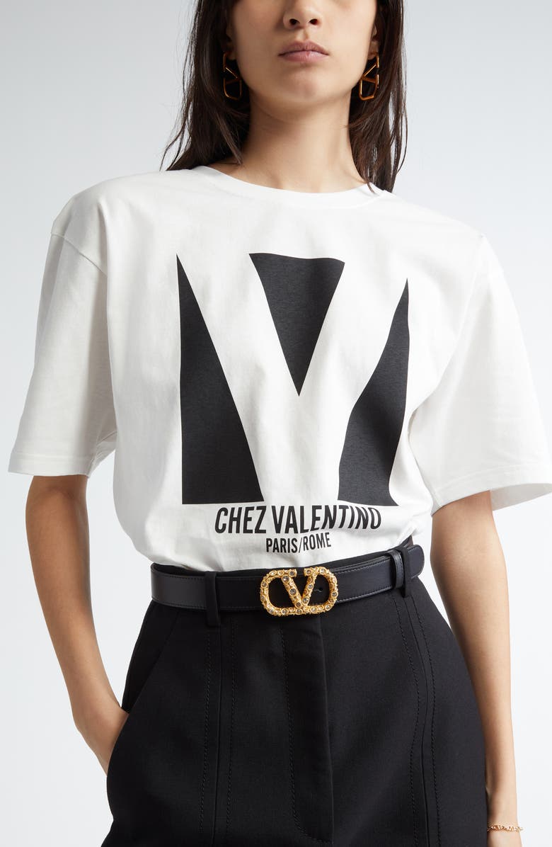 Valentino Garavani Chez Valentino Oversize Logo Graphic T-Shirt, Alternate, color, Ivory