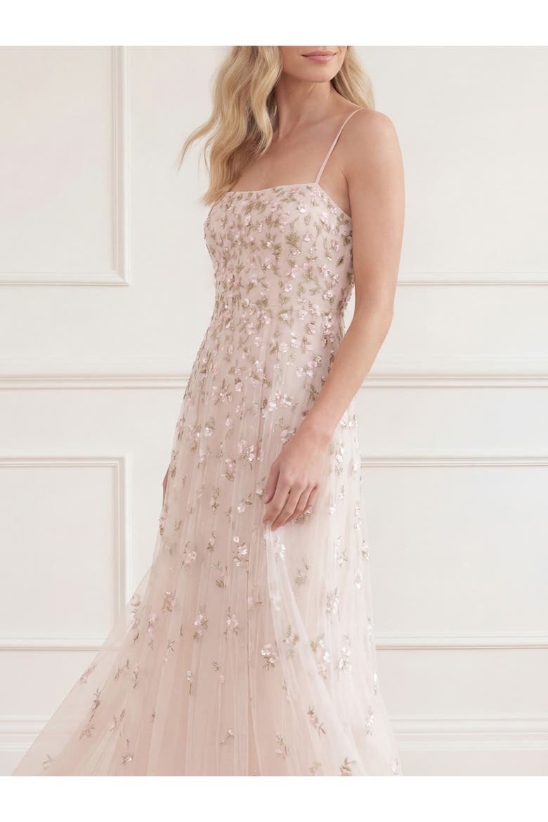 Meadow Ditsy Cami Gown, Alternate, color, Swan White/Peach