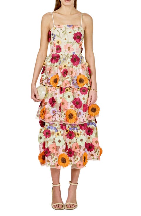 Embroidered Floral Tiered Dress