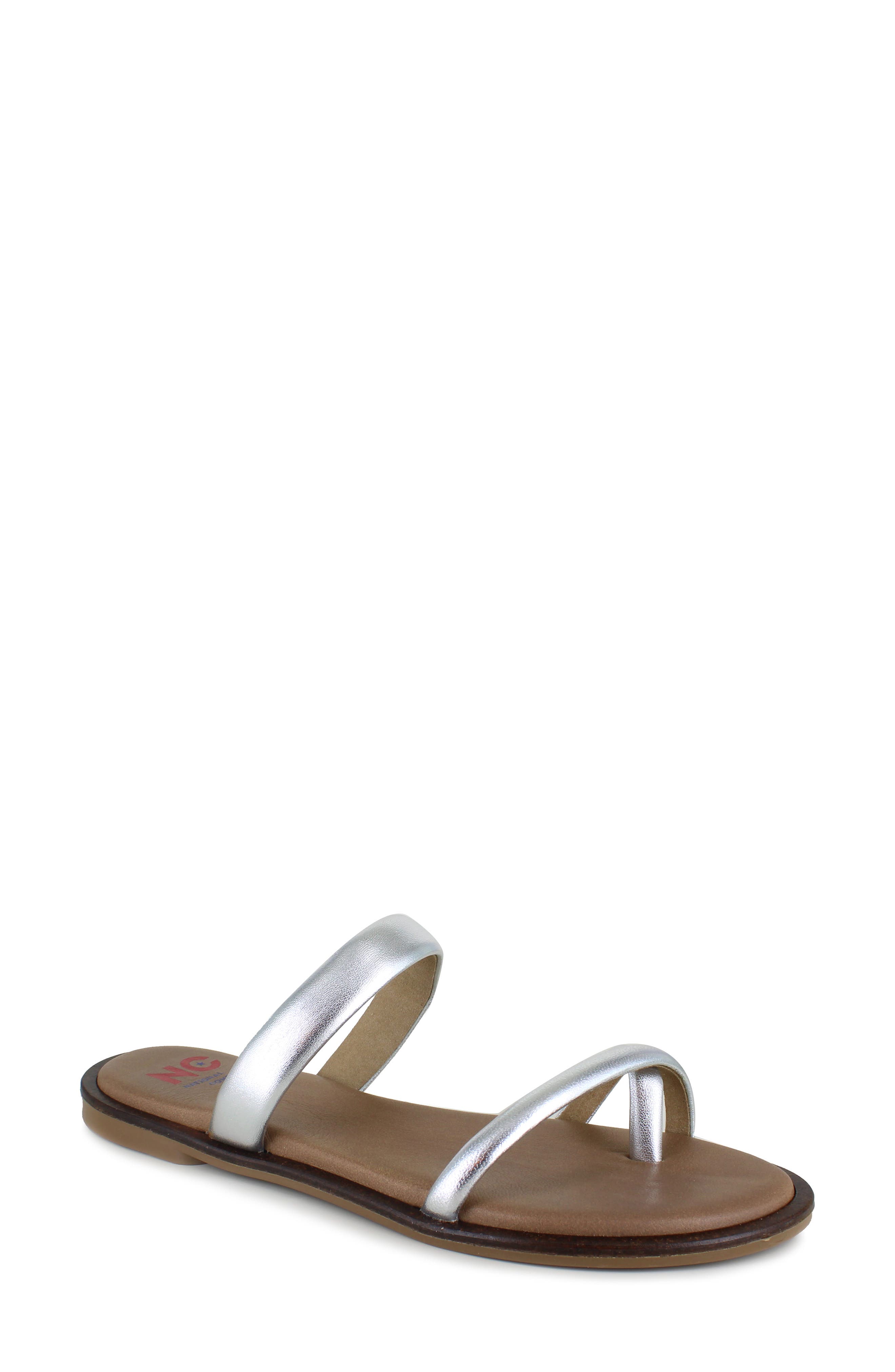 National Comfort Almeria Slide Sandal, Main, color, Silver Leather