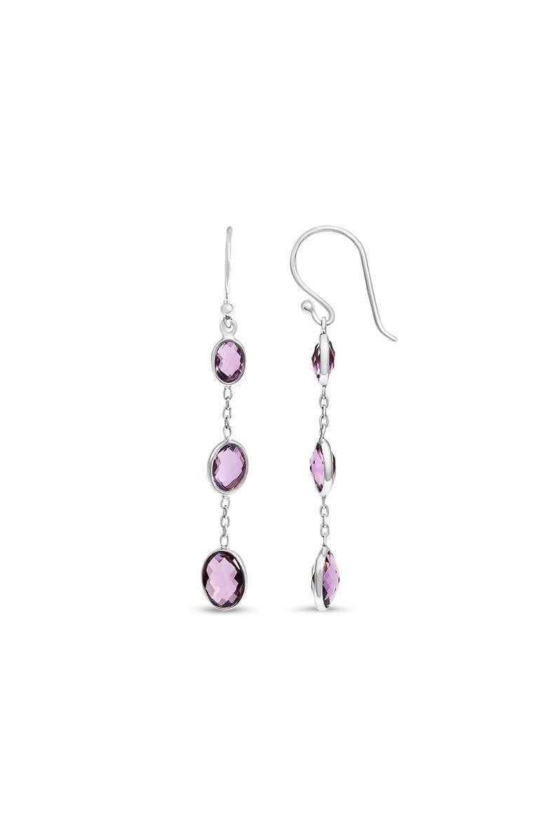 Silver Checkerboard Oval Purple Amethyst 2" Inch Drop and Dangle Earrings, Alternate, color, White