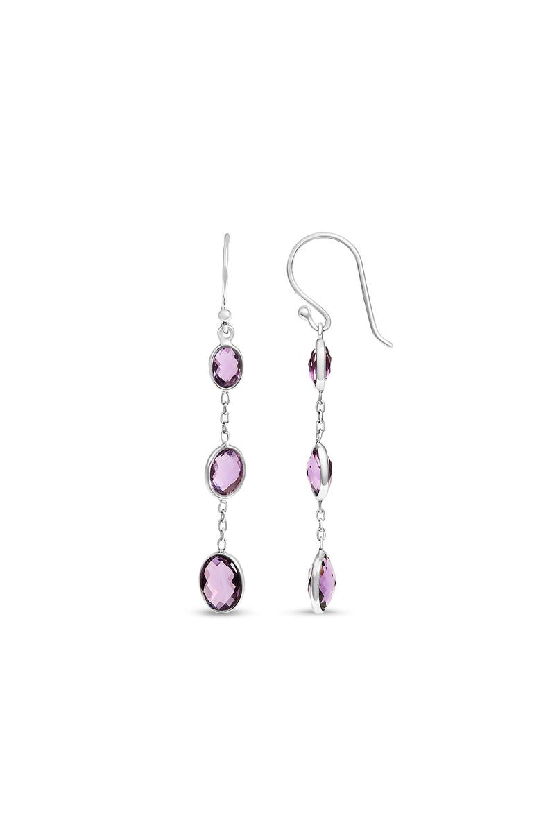 Haus of Brilliance Silver Checkerboard Oval Purple Amethyst 2" Inch Drop and Dangle Earrings, Alternate, color, White