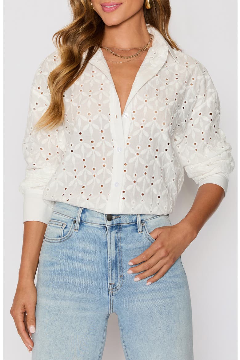 Garden Stroll Floral Eyelet Button-Up Shirt (Nordstrom Exclusive), Main, color, WHITE