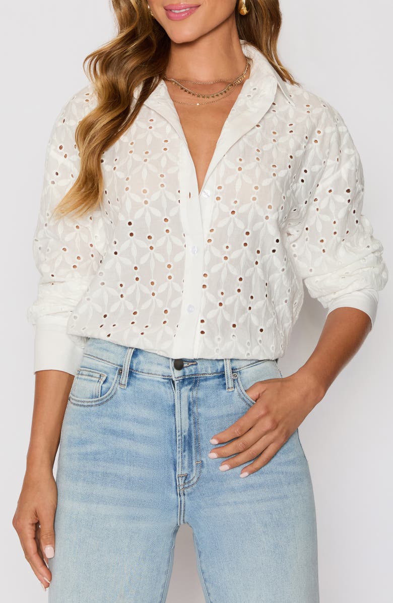 VICI Collection Garden Stroll Floral Eyelet Button-Up Shirt, Main, color, White