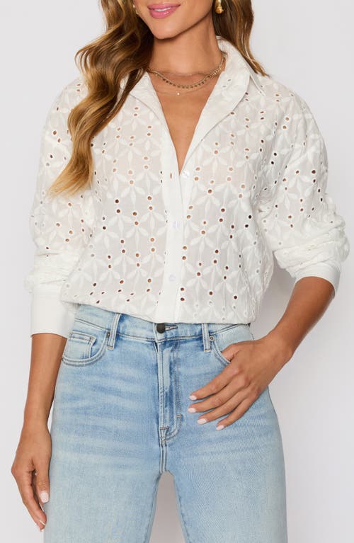 Vici Collection Garden Stroll Floral Eyelet Button-up Shirt In White