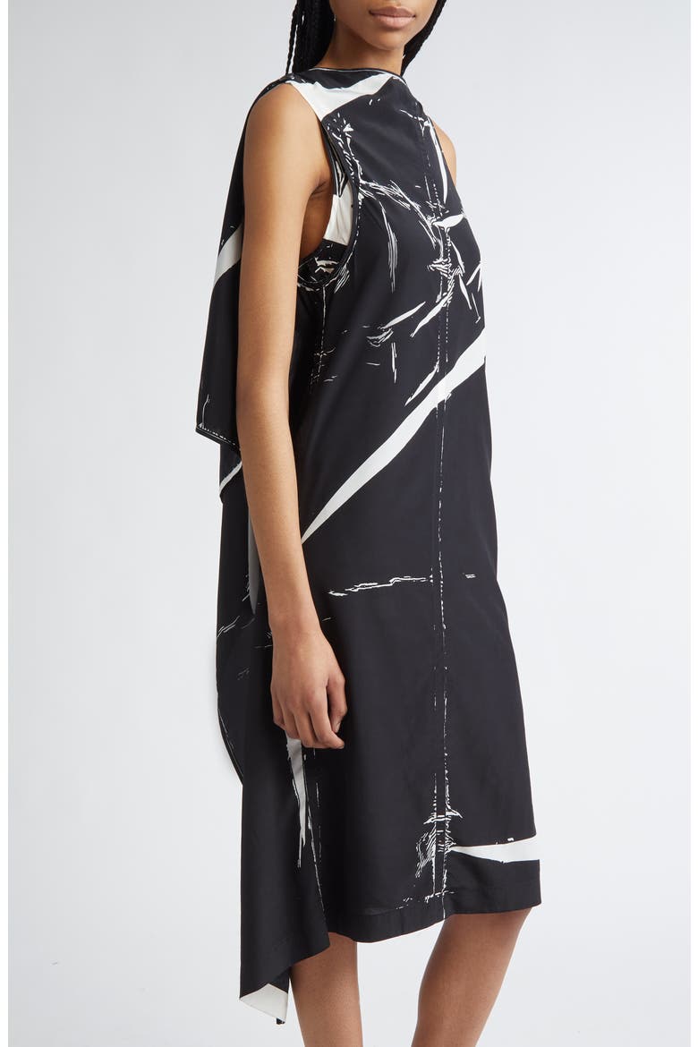 Ondine Garment Print Draped Dress, Alternate, color, BLACK