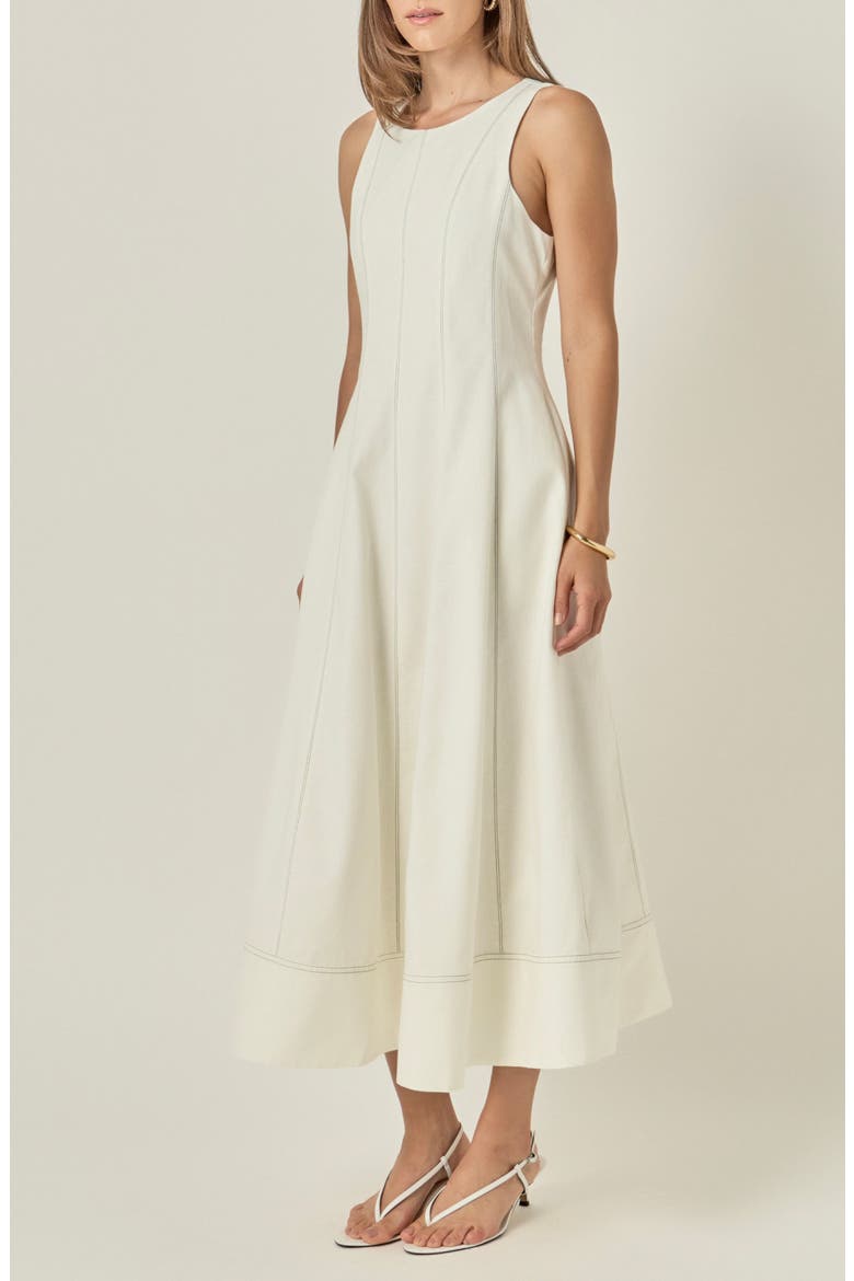 Stitch Detail Linen Midi Dress, Alternate, color, WHITE/ BLACK