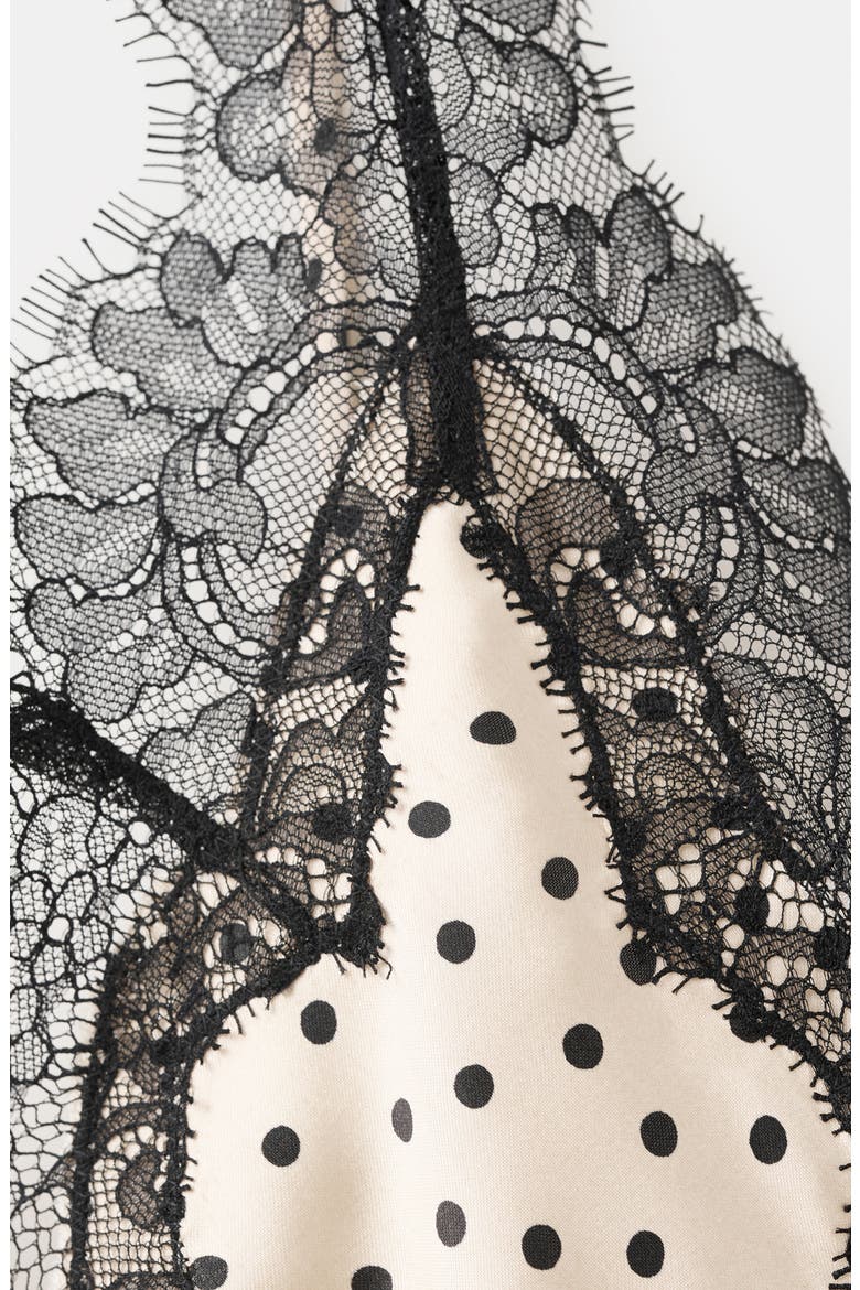 Silver Polka Dot Lace Trim Satin Top, Alternate, color, ECRU