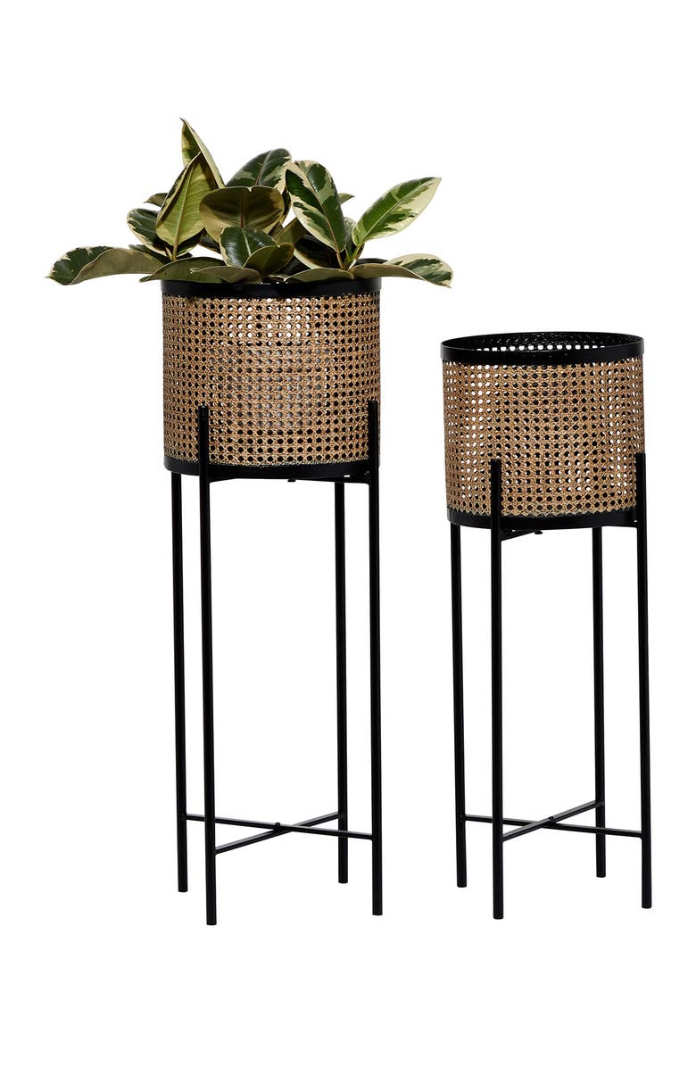 GINGER BIRCH STUDIO Goldtone Metal Contemporary Planter with Removable Stand - Set of 2, Main, color, Gold